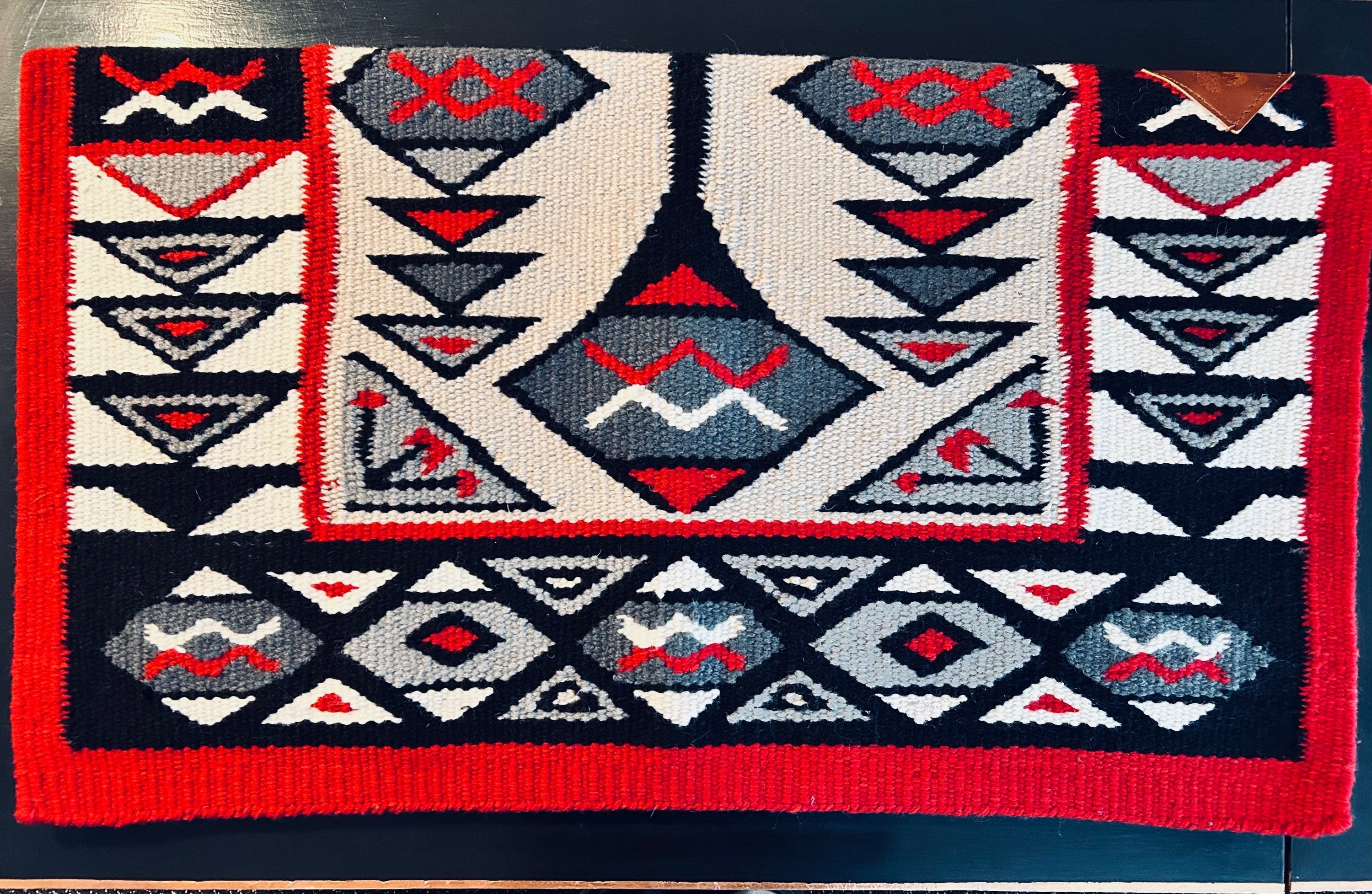 Bold red, black and white wool saddle blanket - Wildflower Ranch