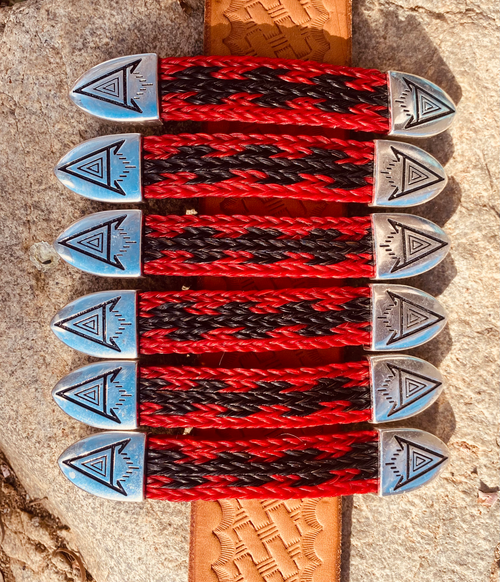 Braided Horse Hair Barrettes ~ Red/Black  image 0