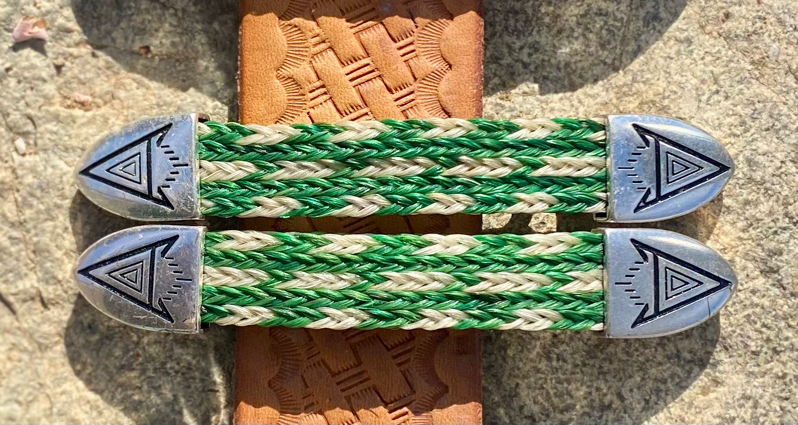 Braided Horse Hair Barrettes ~ Green image 0
