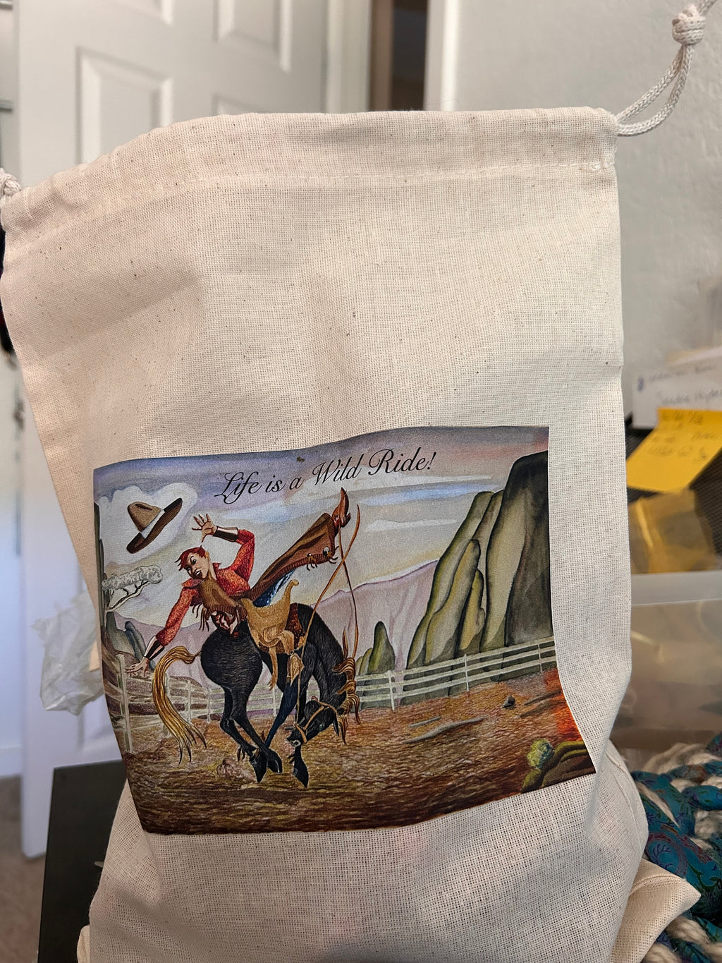 Life is a Wild Ride tack bag - J.T. MacMillan painting side