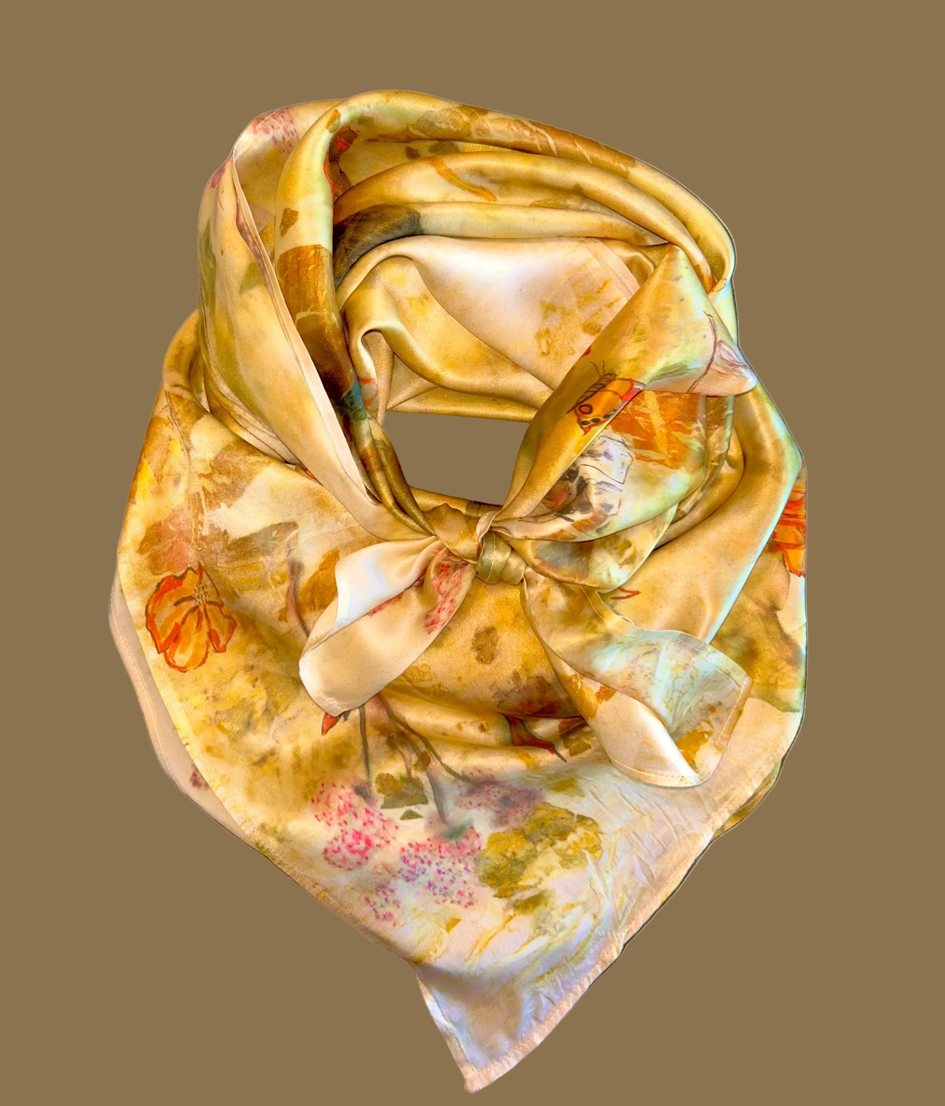 Silk Wild Rag Eco-printed with hand paint