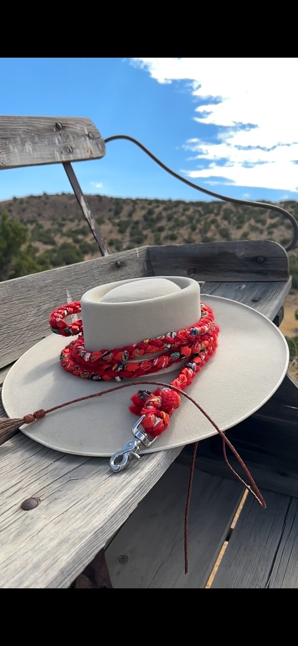 Silk and Mohair Single Loop Reins ~ Cowboys on Red