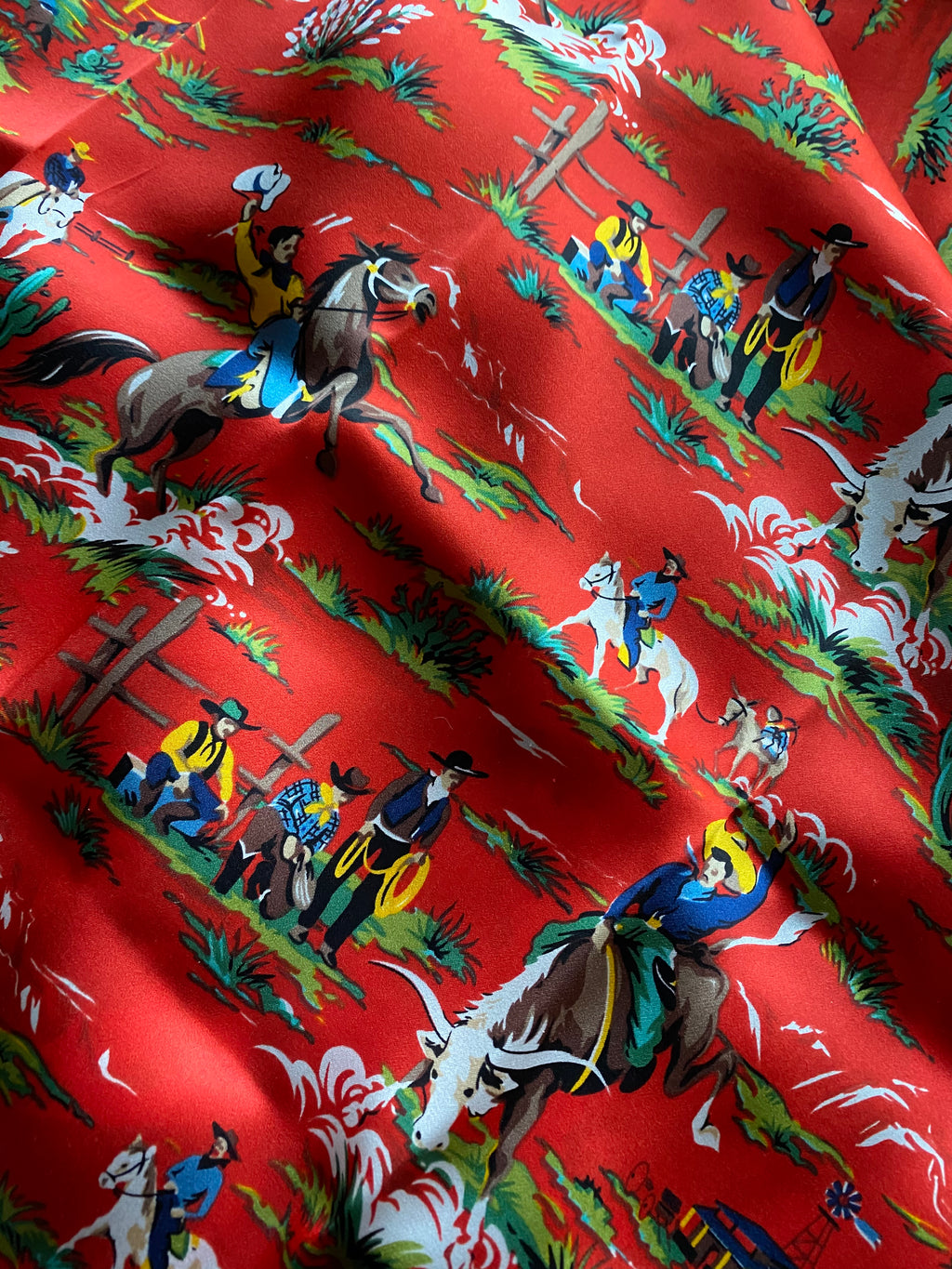 Silk Wild Rag- Cowboys on Red 36” image 0