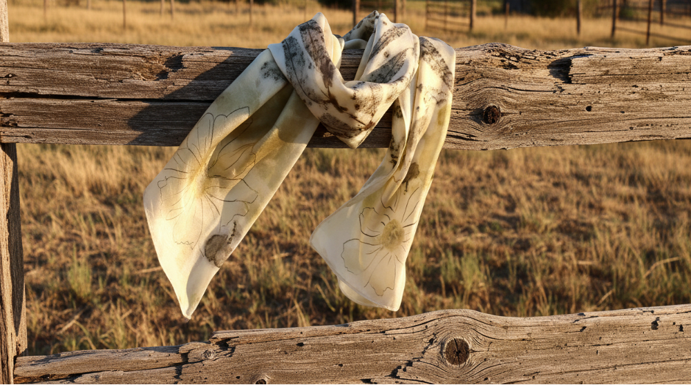 Silk Eco-print Wild Rag on Fence